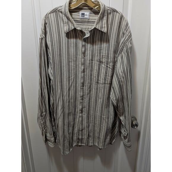Studio Alx Mens 2XL Button Down Beige Brown Striped Shirt Long Sleeve - Picture 1 of 5